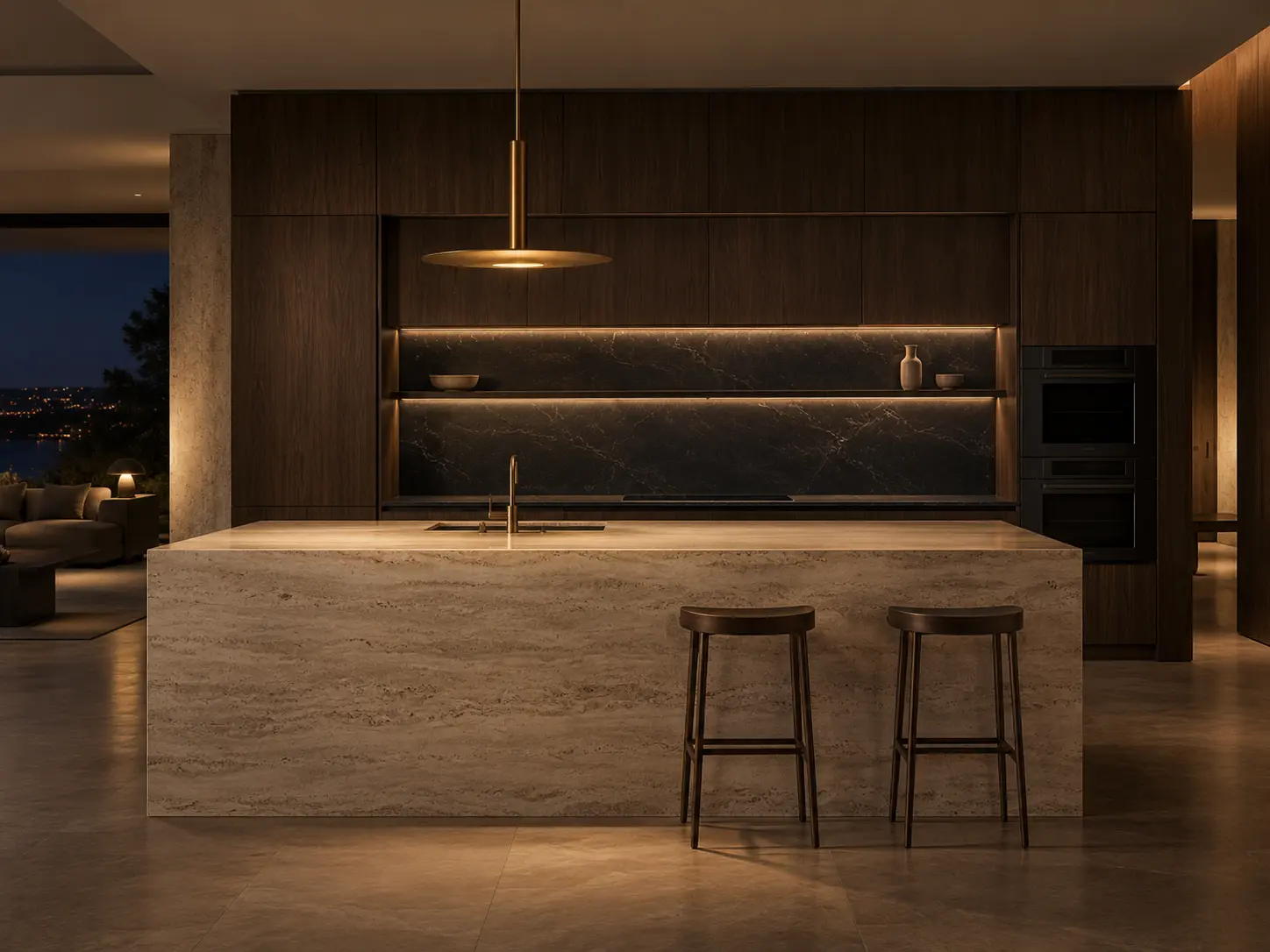 Bespoke walnut and stone kitchen interior